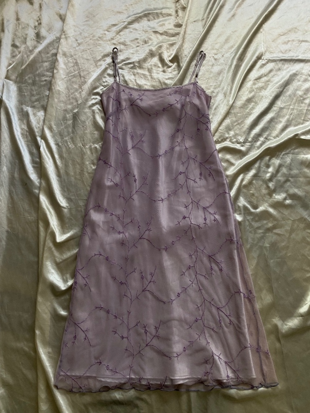 Vintage y2k BCBG Purple Lavender Embroidered Mesh Slip Dress Fairycore Small